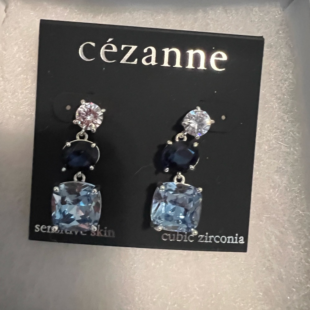 Blue and Silver Cubic Zirconia Earrings